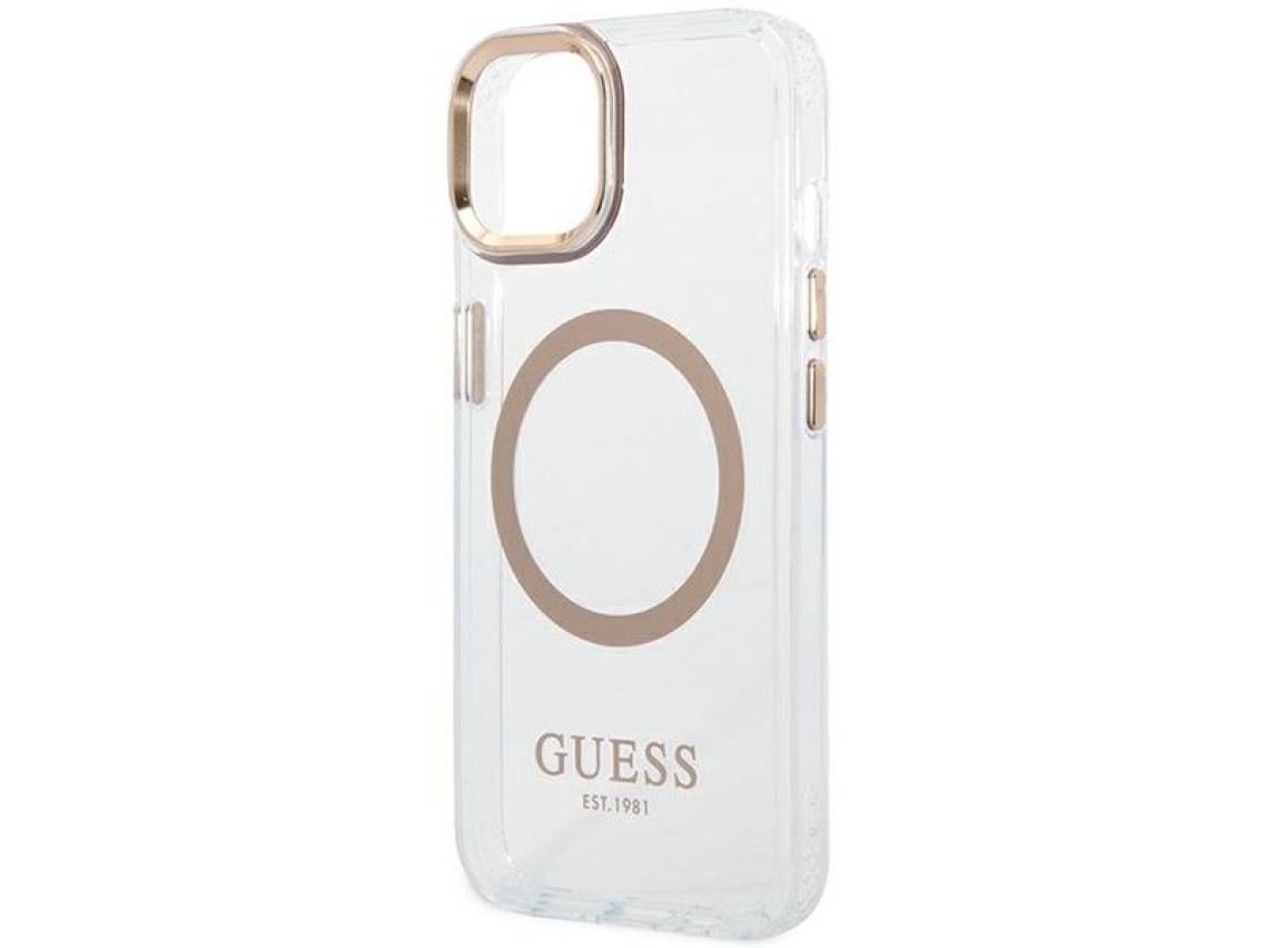 Capa rígida dourada Guess GUHMP14MHTRMD para iPhone 14 Plus de 6,7 polegadas com contorno metálico e