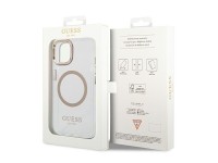 Capa rígida dourada Guess GUHMP14MHTRMD para iPhone 14 Plus de 6,7 polegadas com contorno metálico e Capa rígida dourada Guess GUHMP14MHTRMD para iPhone 14 Plus de 6,7 polegadas com contorno metálico e