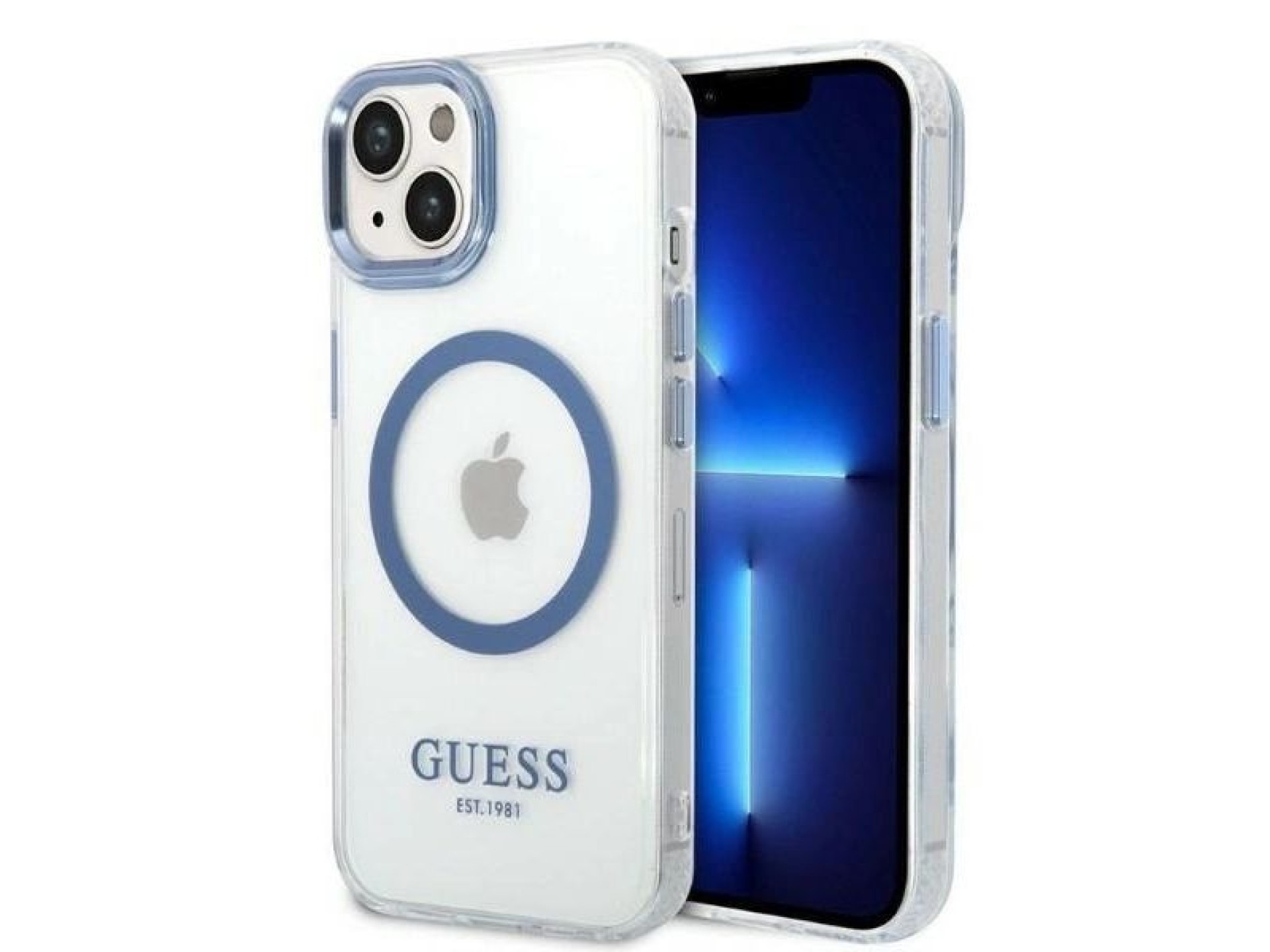 Funda Guess Metal Outline MagSafe para iPhone 14 Plus - azul