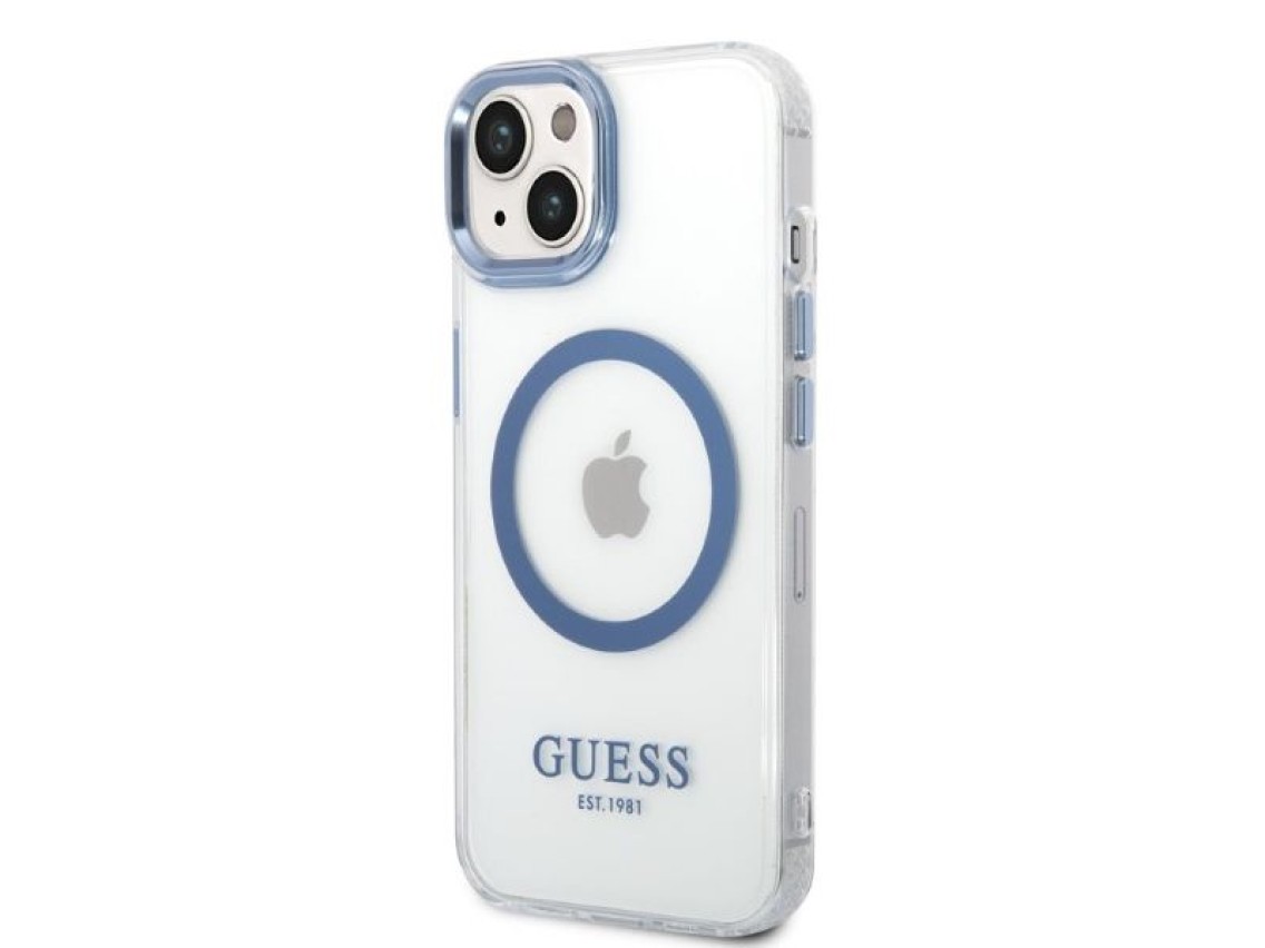 Funda Guess Metal Outline MagSafe para iPhone 14 Plus - azul