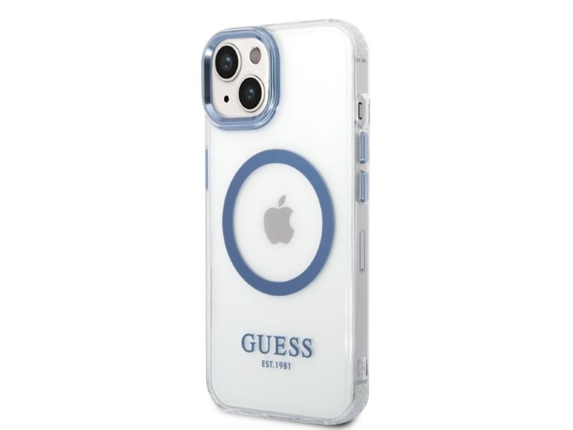 Funda Guess Metal Outline MagSafe para iPhone 14 Plus - azul
