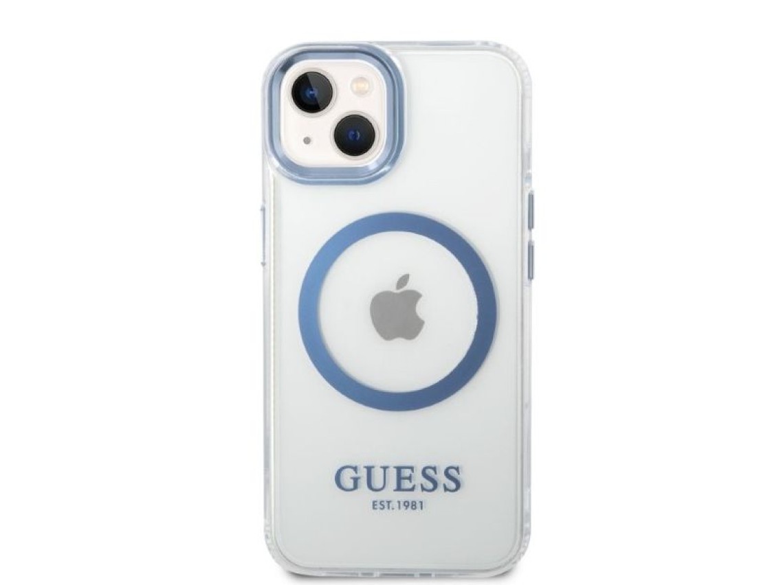 Funda Guess Metal Outline MagSafe para iPhone 14 Plus - azul