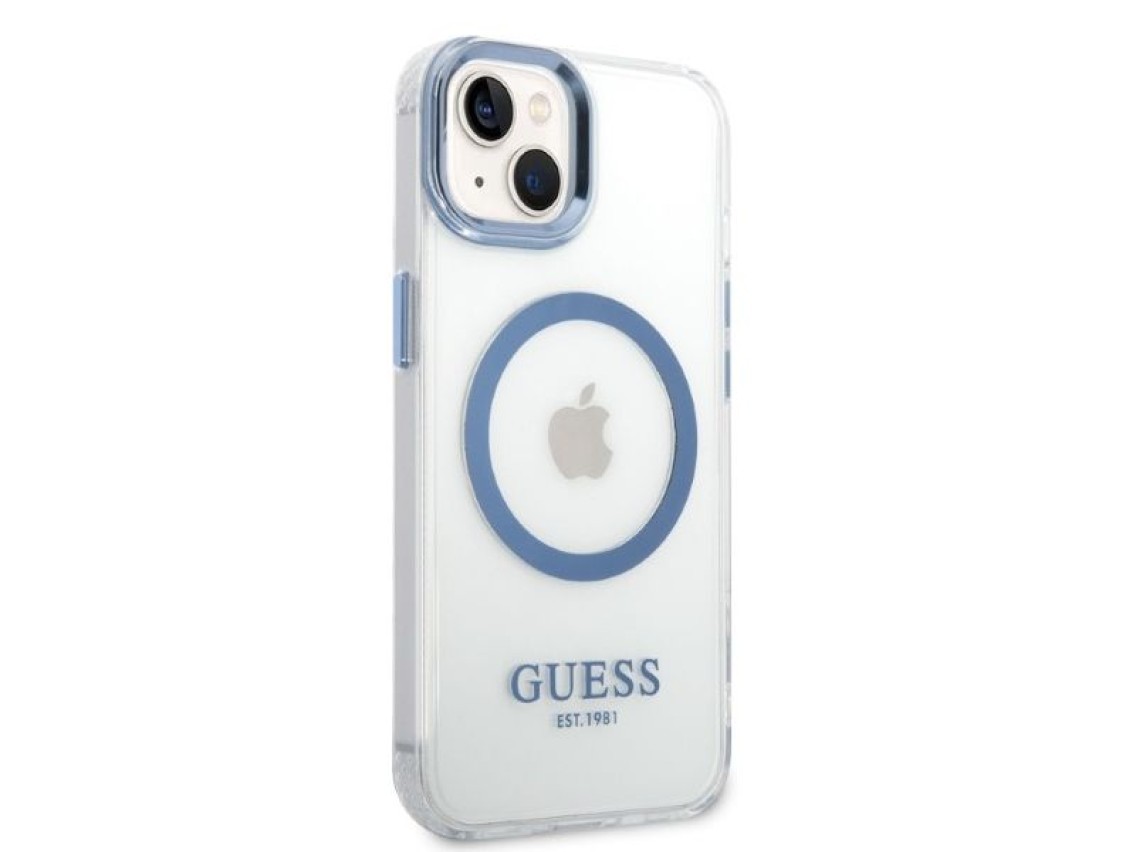 Funda Guess Metal Outline MagSafe para iPhone 14 Plus - azul