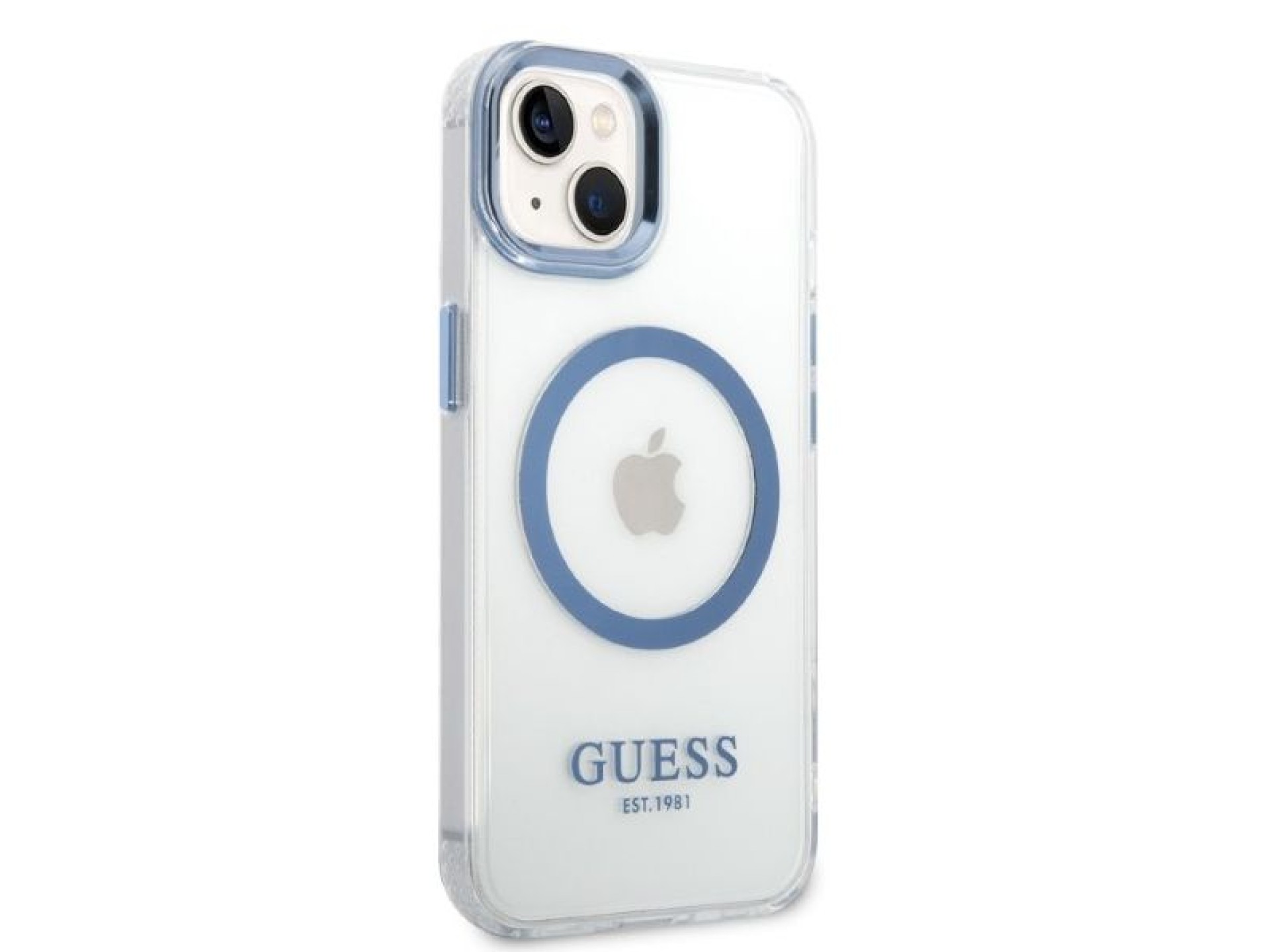Funda Guess Metal Outline MagSafe para iPhone 14 Plus - azul