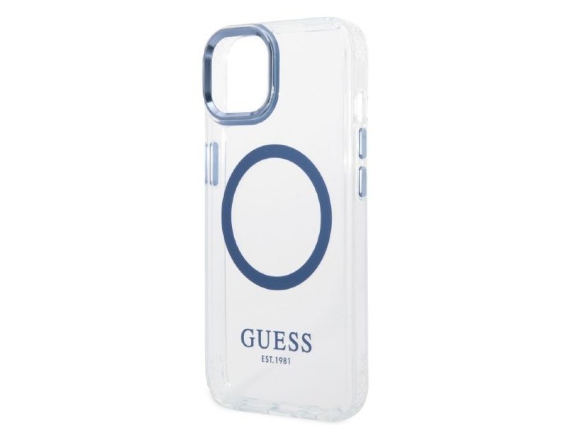 Funda Guess Metal Outline MagSafe para iPhone 14 Plus - azul