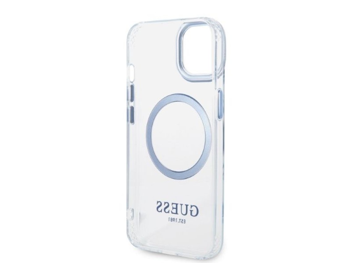 Funda Guess Metal Outline MagSafe para iPhone 14 Plus - azul
