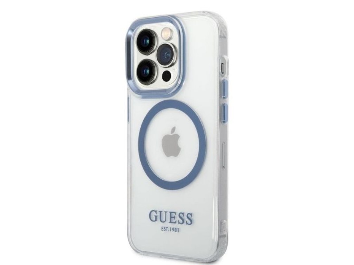 Capa Guess Metal Outline MagSafe para iPhone 14 Pro - azul