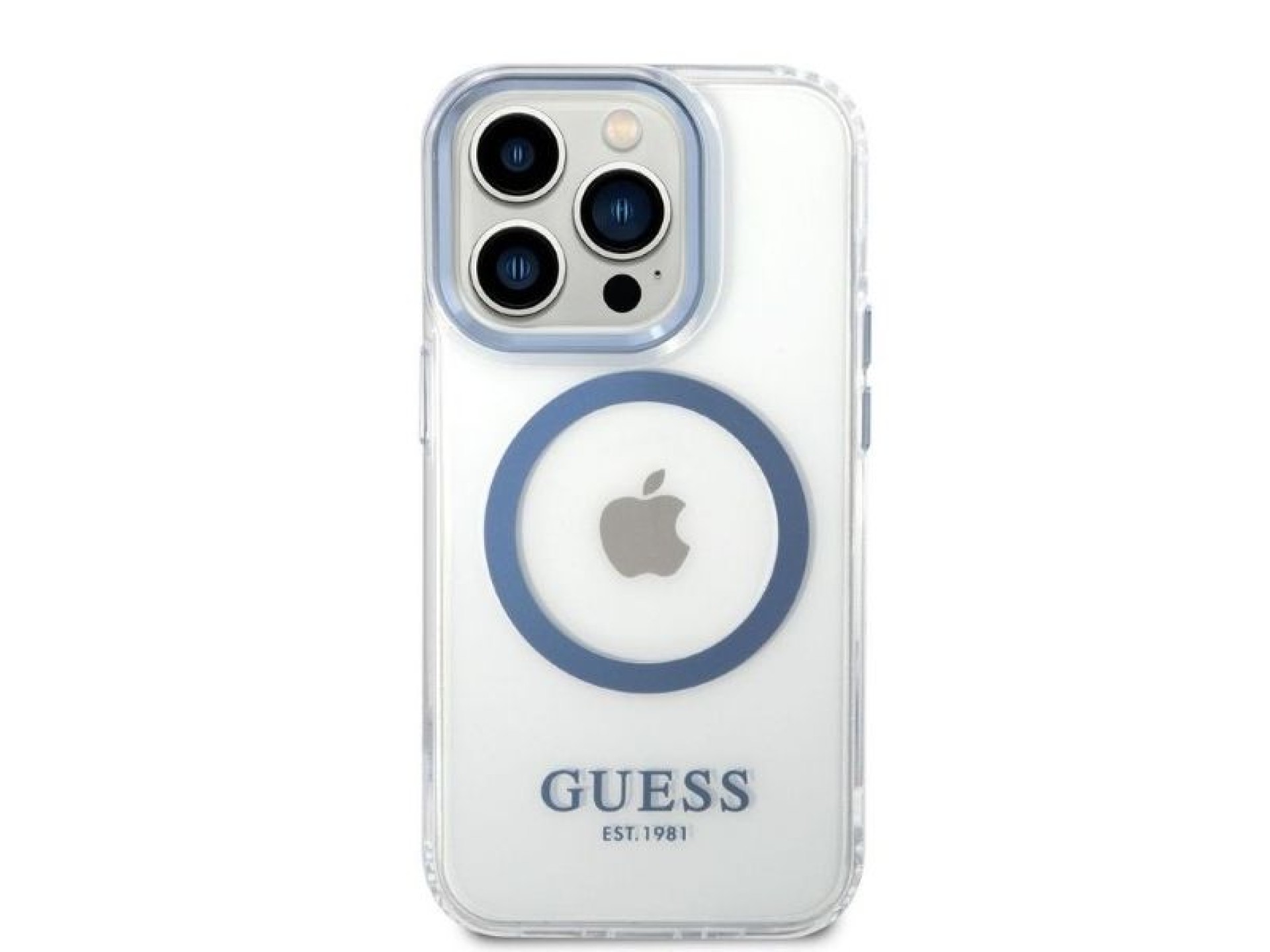 Capa Guess Metal Outline MagSafe para iPhone 14 Pro - azul