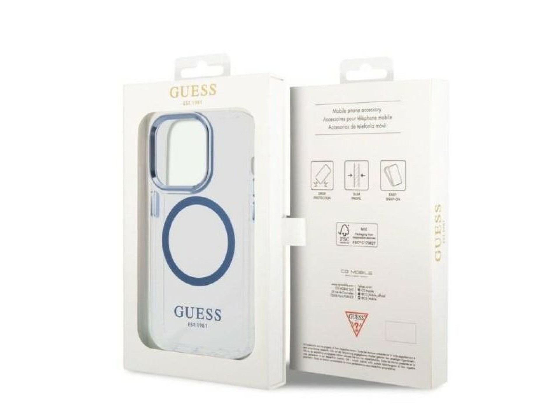 Capa Guess Metal Outline MagSafe para iPhone 14 Pro - azul