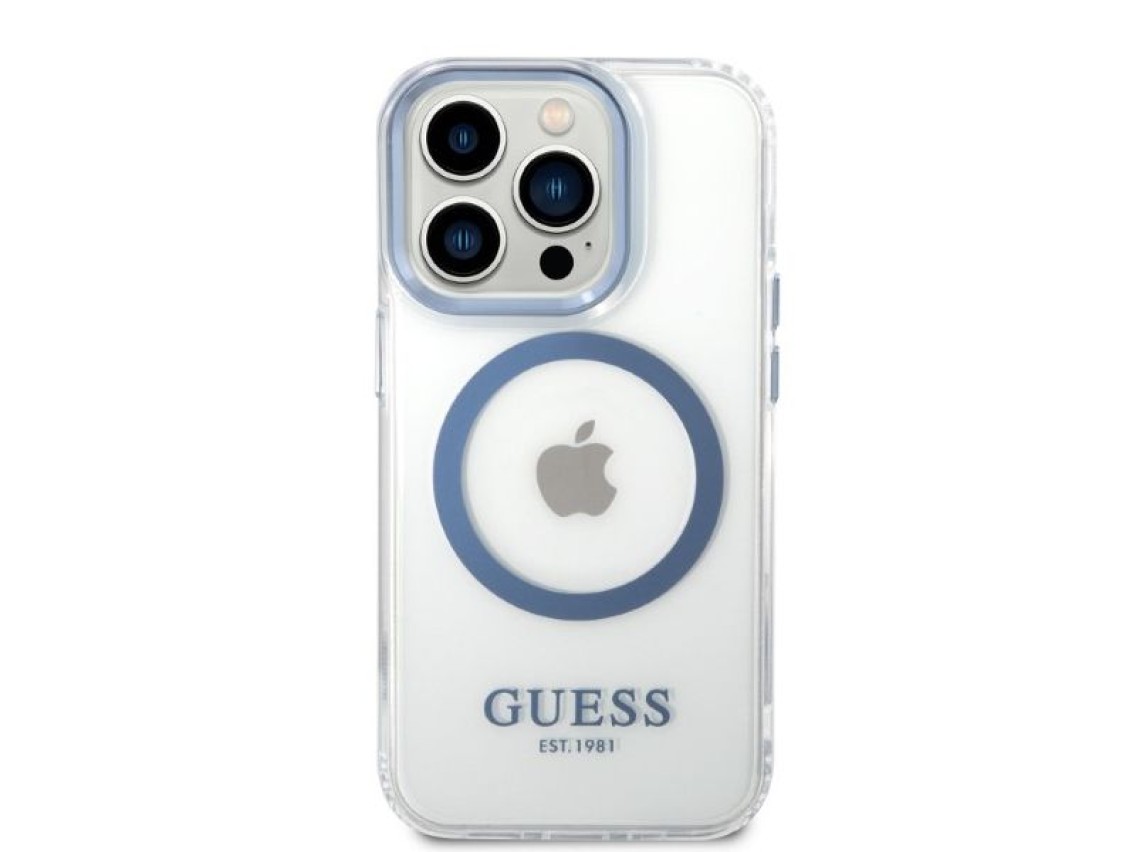 Guess GUHMP14XHTRMB iPhone 14 Pro Max 6.7" blue/blue hard case Metal Outline Magsafe