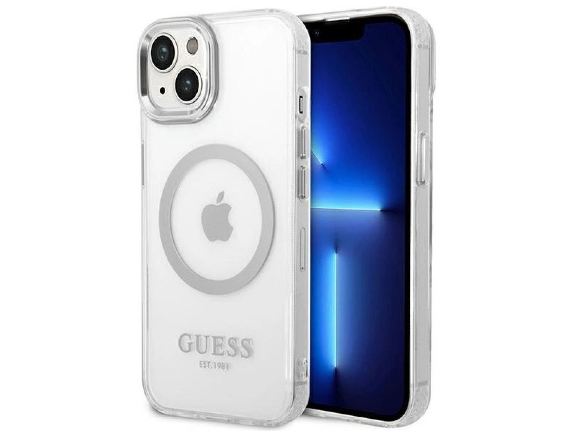 Capa rígida prateada/prateada Guess GUHMP14SHTRMS para iPhone 14 de 6,1 polegadas com contorno metál