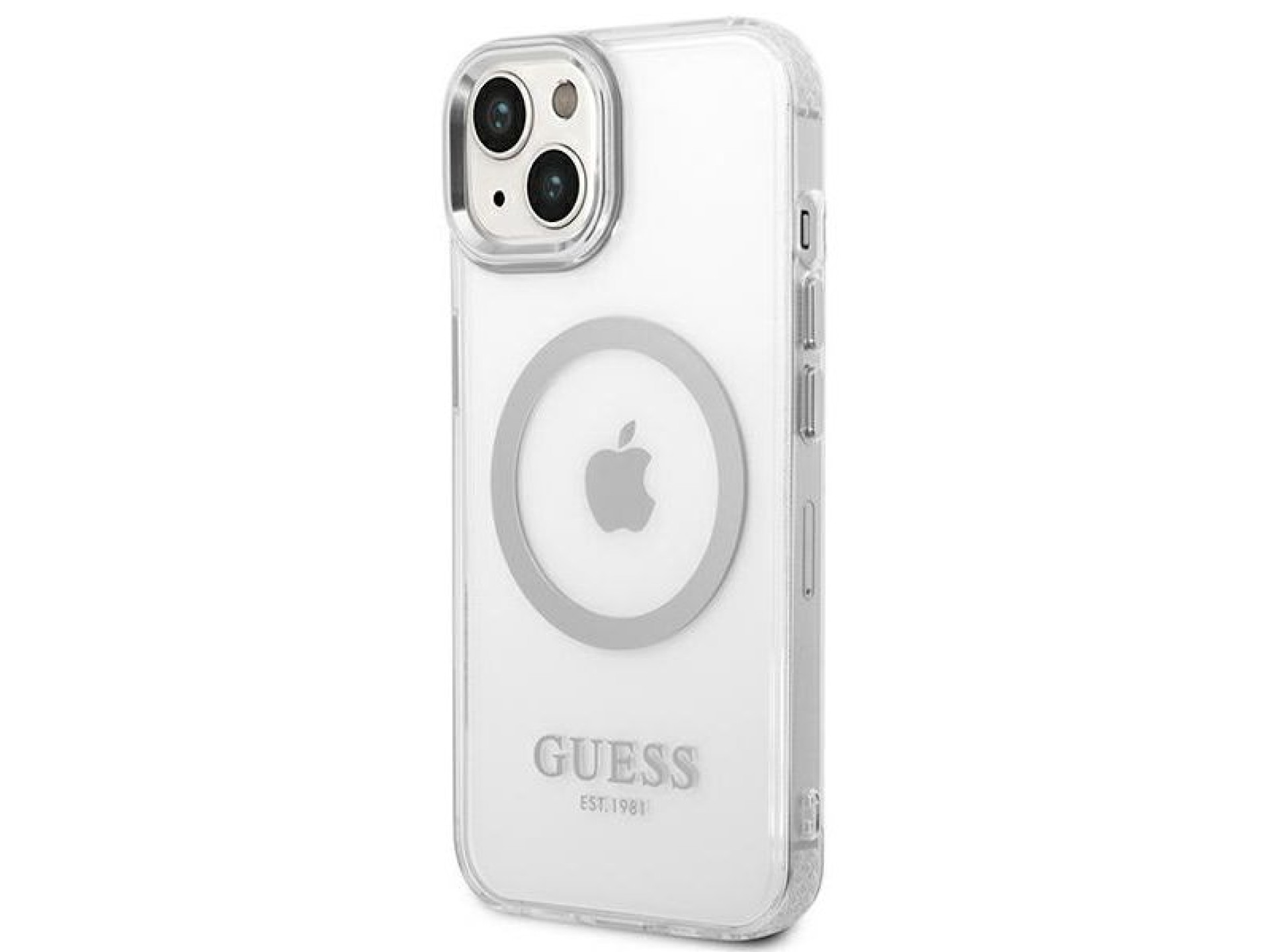 Capa rígida prateada/prateada Guess GUHMP14SHTRMS para iPhone 14 de 6,1 polegadas com contorno metál