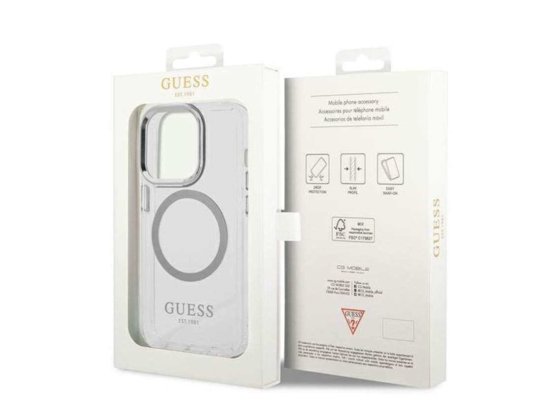Guess GUHMP14LHTRMS iPhone 14 Pro 6.1" silver/silver hard case Metal Outline Magsafe