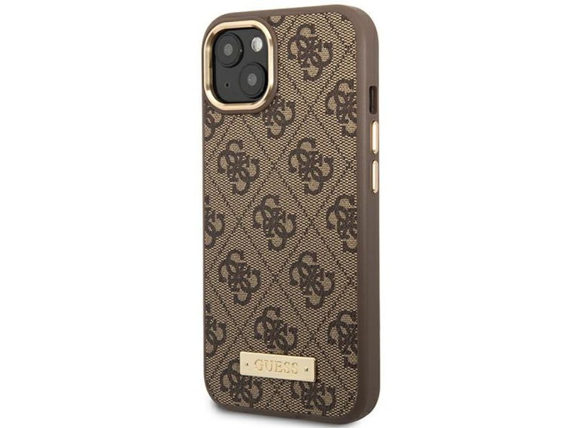 Capa rígida marrom Guess GUHMP14MU4GPRW para iPhone 14 Plus de 6,7 polegadas com logotipo 4G e MagSa