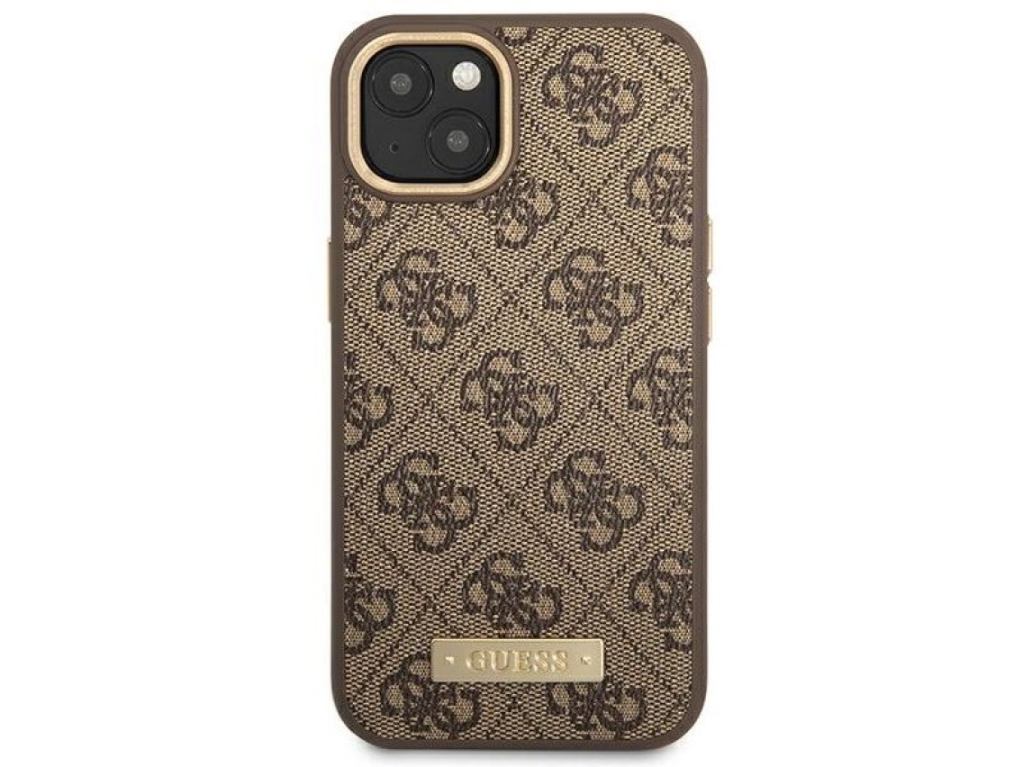 Capa rígida marrom Guess GUHMP14MU4GPRW para iPhone 14 Plus de 6,7 polegadas com logotipo 4G e MagSa