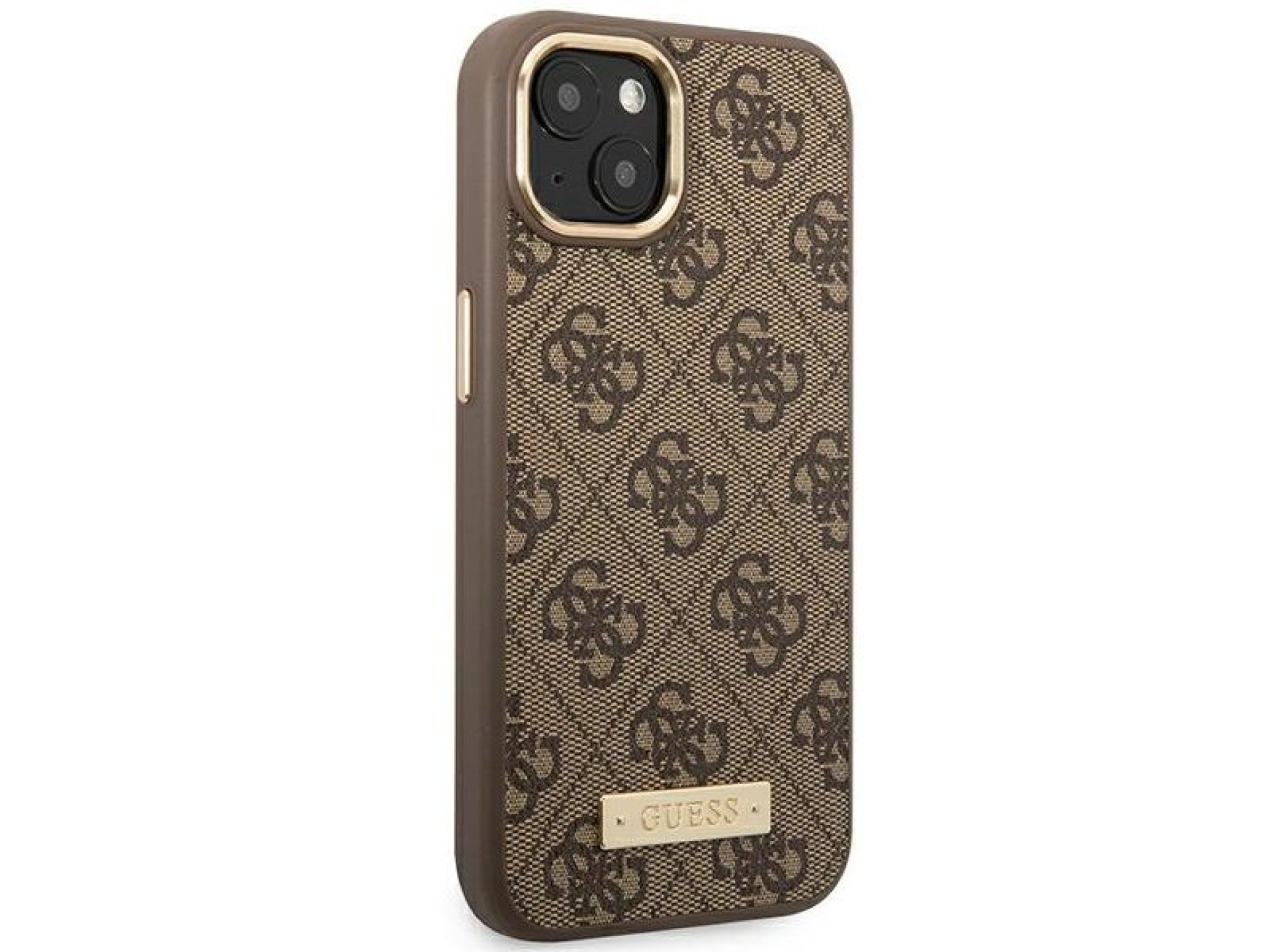 Capa rígida marrom Guess GUHMP14MU4GPRW para iPhone 14 Plus de 6,7 polegadas com logotipo 4G e MagSa