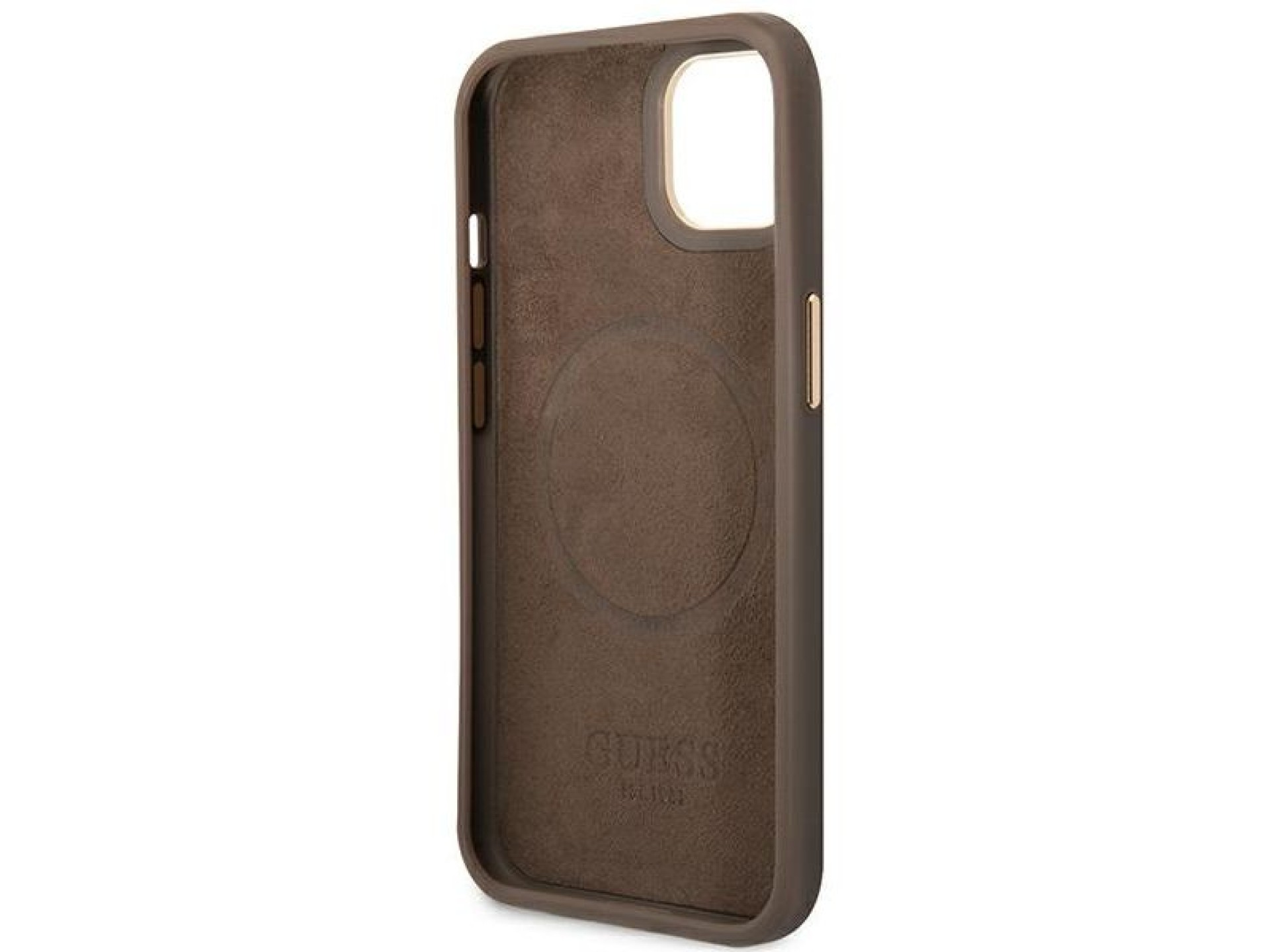 Capa rígida marrom Guess GUHMP14MU4GPRW para iPhone 14 Plus de 6,7 polegadas com logotipo 4G e MagSa