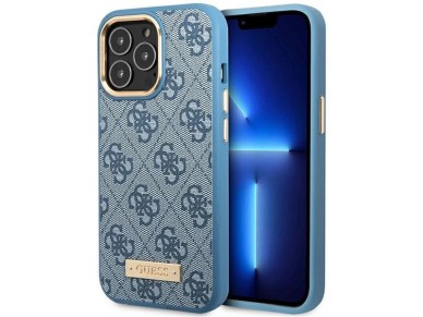 Funda rígida azul/azul para iPhone 14 Pro de 6,1" de Guess GUHMP14LU4GPRB con placa de logotipo 4G y Funda rígida azul/azul para iPhone 14 Pro de 6,1" de Guess GUHMP14LU4GPRB con placa de logotipo 4G y