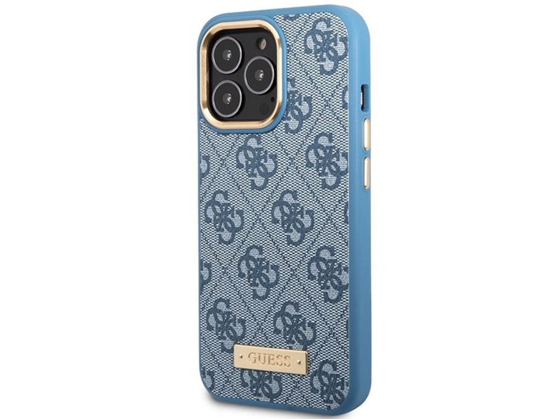 Capa rígida Guess GUHMP14LU4GPRB para iPhone 14 Pro 6.1" azul/azul com placa de logotipo 4G e MagSaf