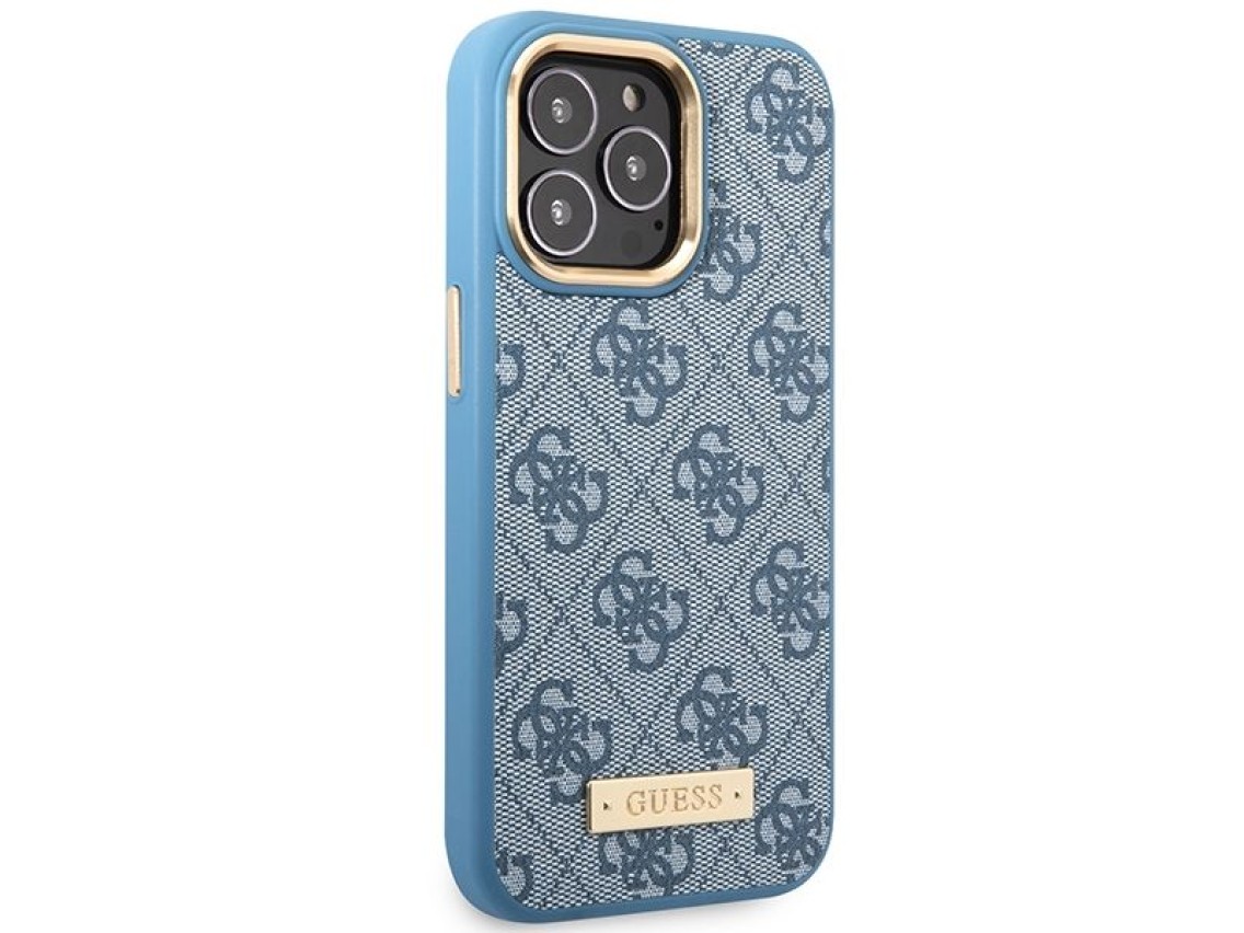 Capa rígida Guess GUHMP14LU4GPRB para iPhone 14 Pro 6.1" azul/azul com placa de logotipo 4G e MagSaf