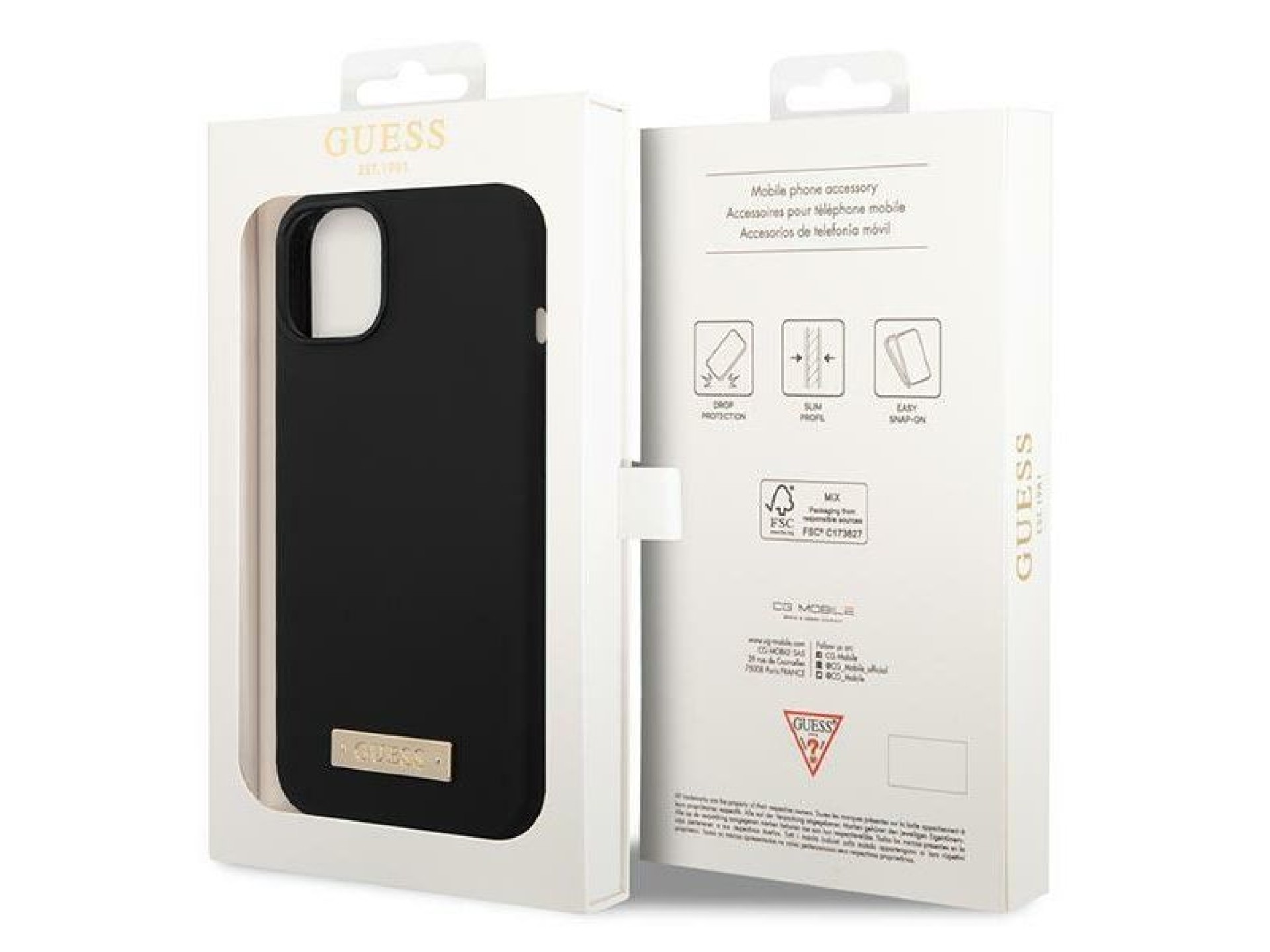 Capa rígida preta/preta Guess GUHMP14MSBPLK para iPhone 14 Plus de 6,7 polegadas com placa de silico