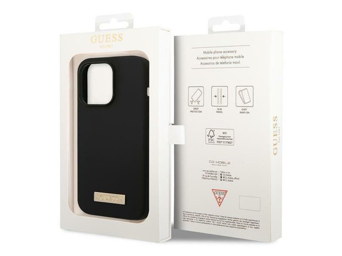 Guess GUHMP14LSBPLK iPhone 14 Pro 6.1" black/black hard case Silicone Logo Plate MagSafe