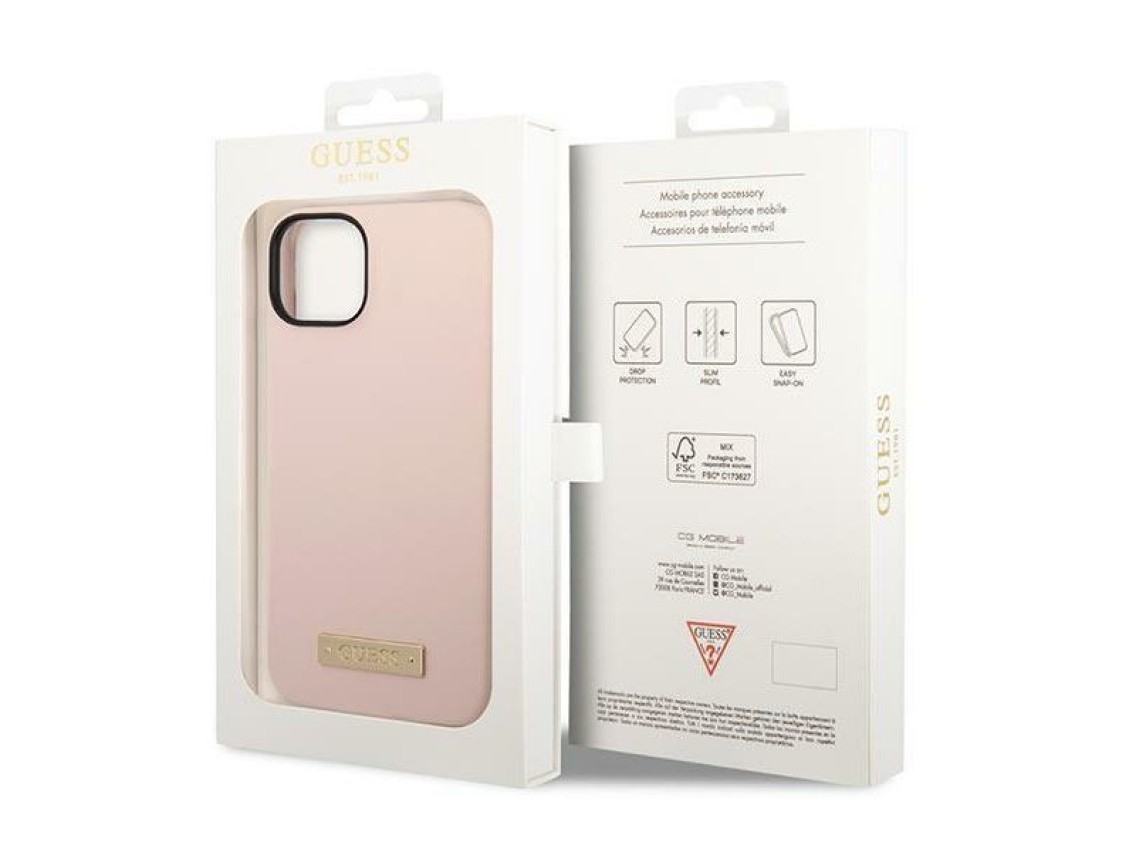 Guess GUHMP14MSBPLP iPhone 14 Plus 6.7 "pink / pink hard case Silicone Logo Plate MagSafe