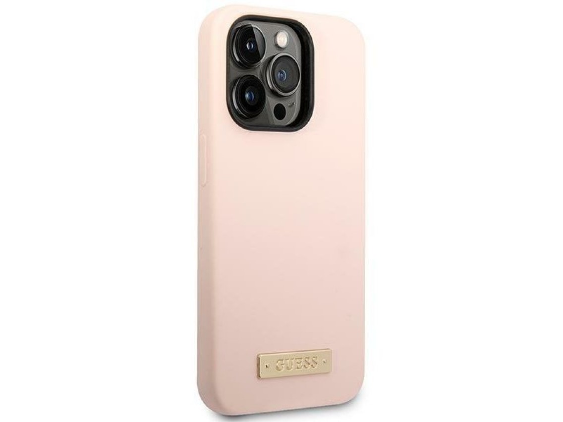Capa rígida de silicone com logo e MagSafe para iPhone 14 Pro Max 6.7" rosa/rosa Guess GUHMP14XSBPLP