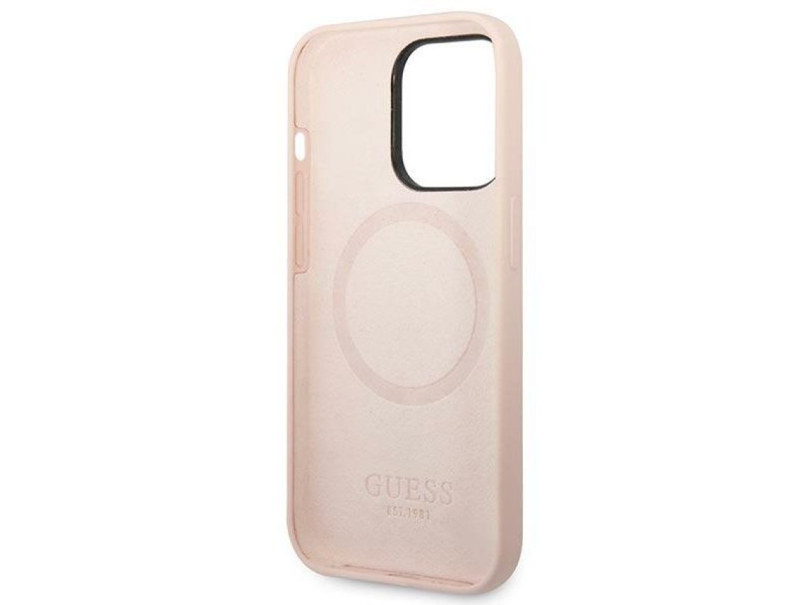 Capa rígida de silicone com logo e MagSafe para iPhone 14 Pro Max 6.7" rosa/rosa Guess GUHMP14XSBPLP