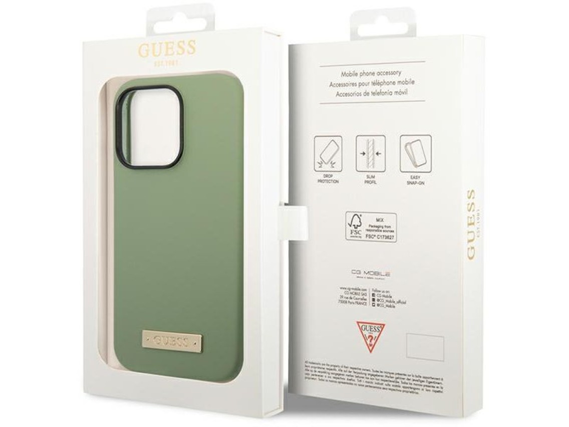Funda Guess de silicona con logo y MagSafe para iPhone 14 Pro Max - verde