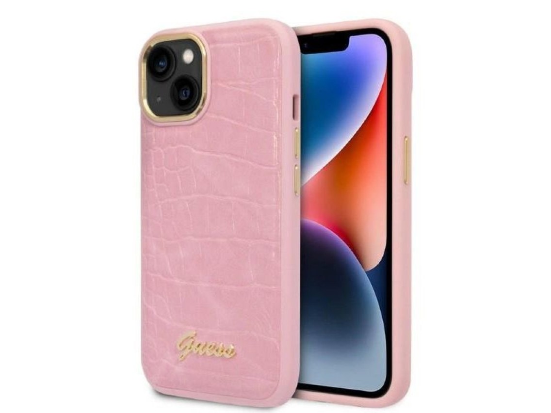 Capa Guess Croco Collection para iPhone 14 Plus - rosa