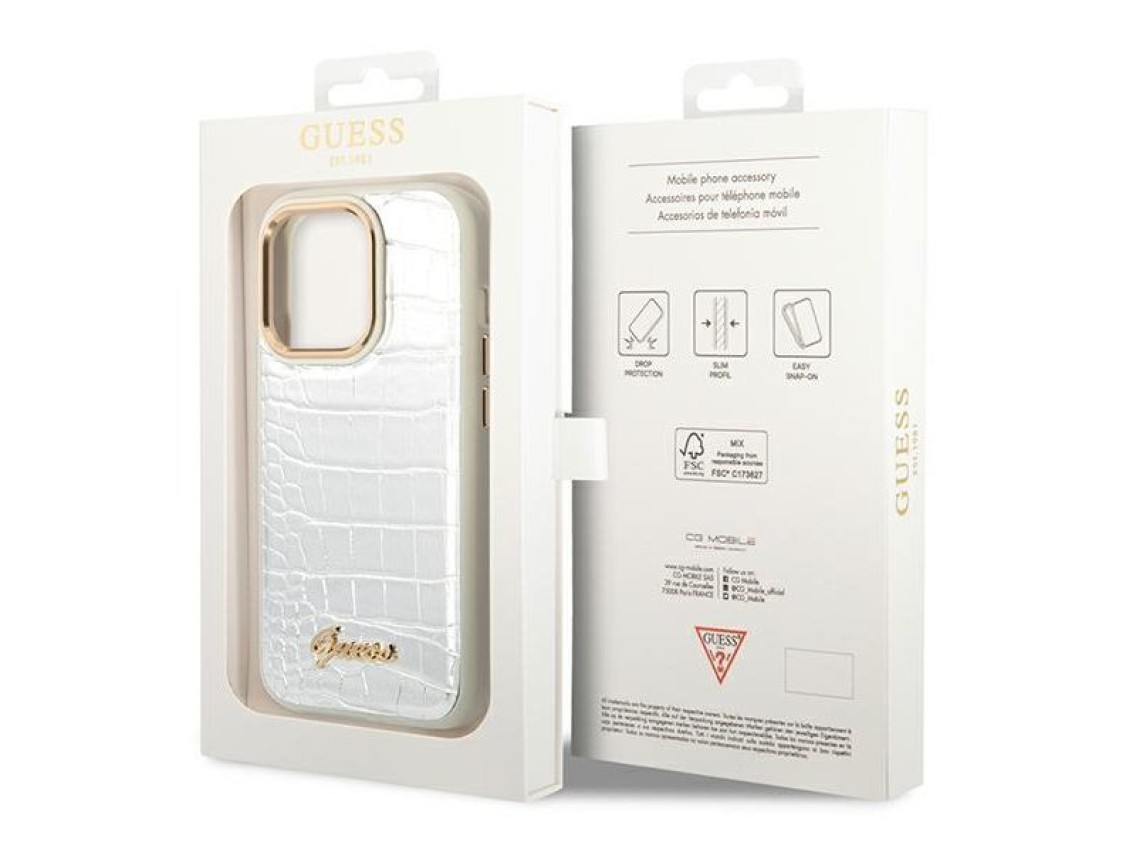 Guess Croco Collection case for iPhone 14 Pro 6.1" - silver