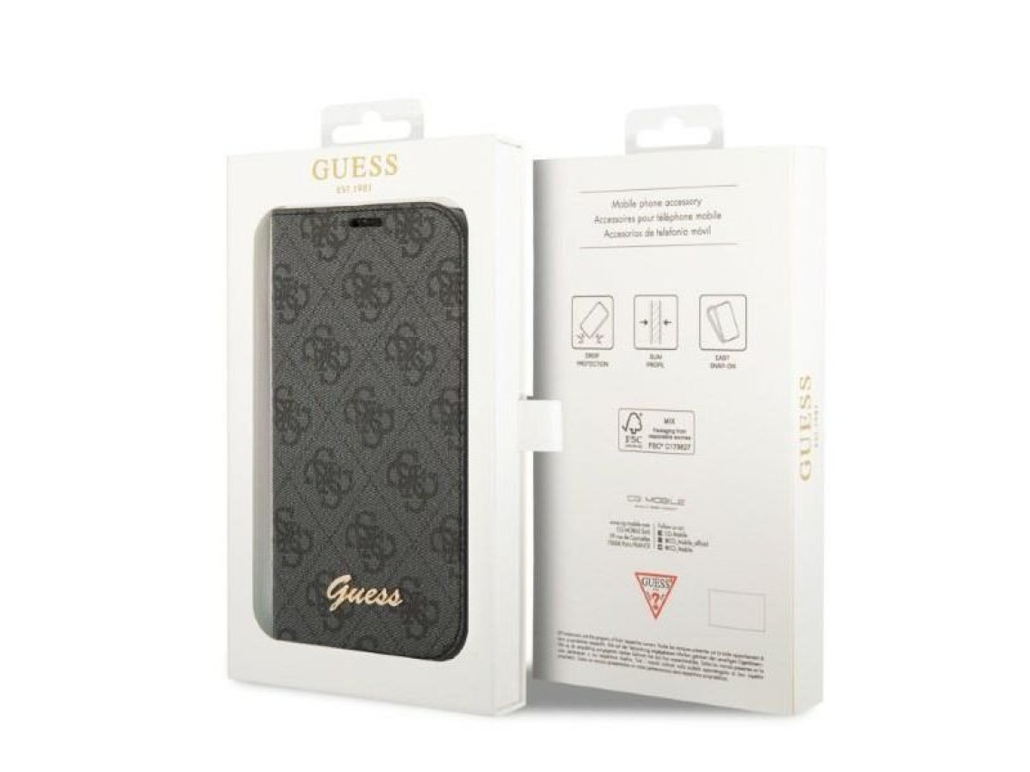 Guess GUBKP14SHG4SHK iPhone 14 6.1 "preto / preto livro 4G Vintage Gold Logo