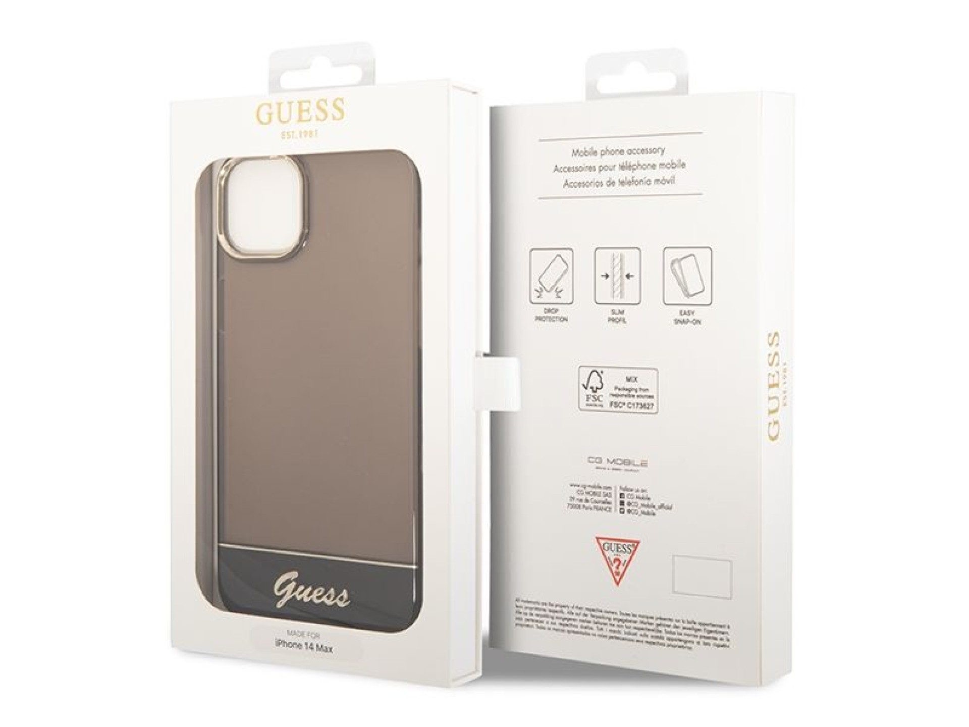Funda rígida translúcida Guess GUHCP14MHGCOK para iPhone 14 Plus de 6,7 pulgadas, color negro.