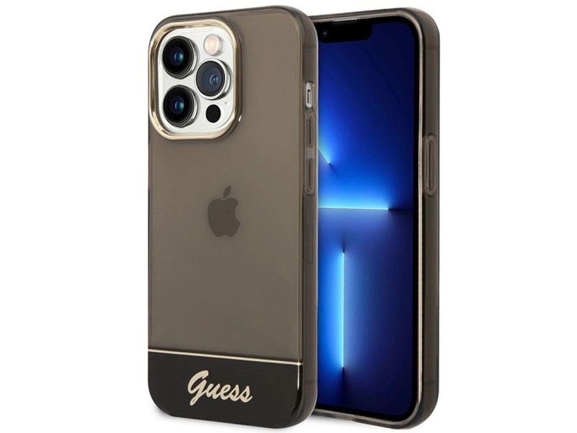 Capa Guess GUHCP14LHGCOK para iPhone 14 Pro 6.1 "preta / capa rígida preta translúcida