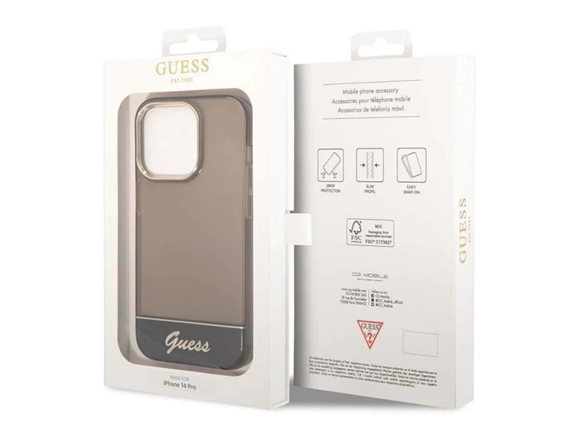 Capa Guess GUHCP14LHGCOK para iPhone 14 Pro 6.1 "preta / capa rígida preta translúcida