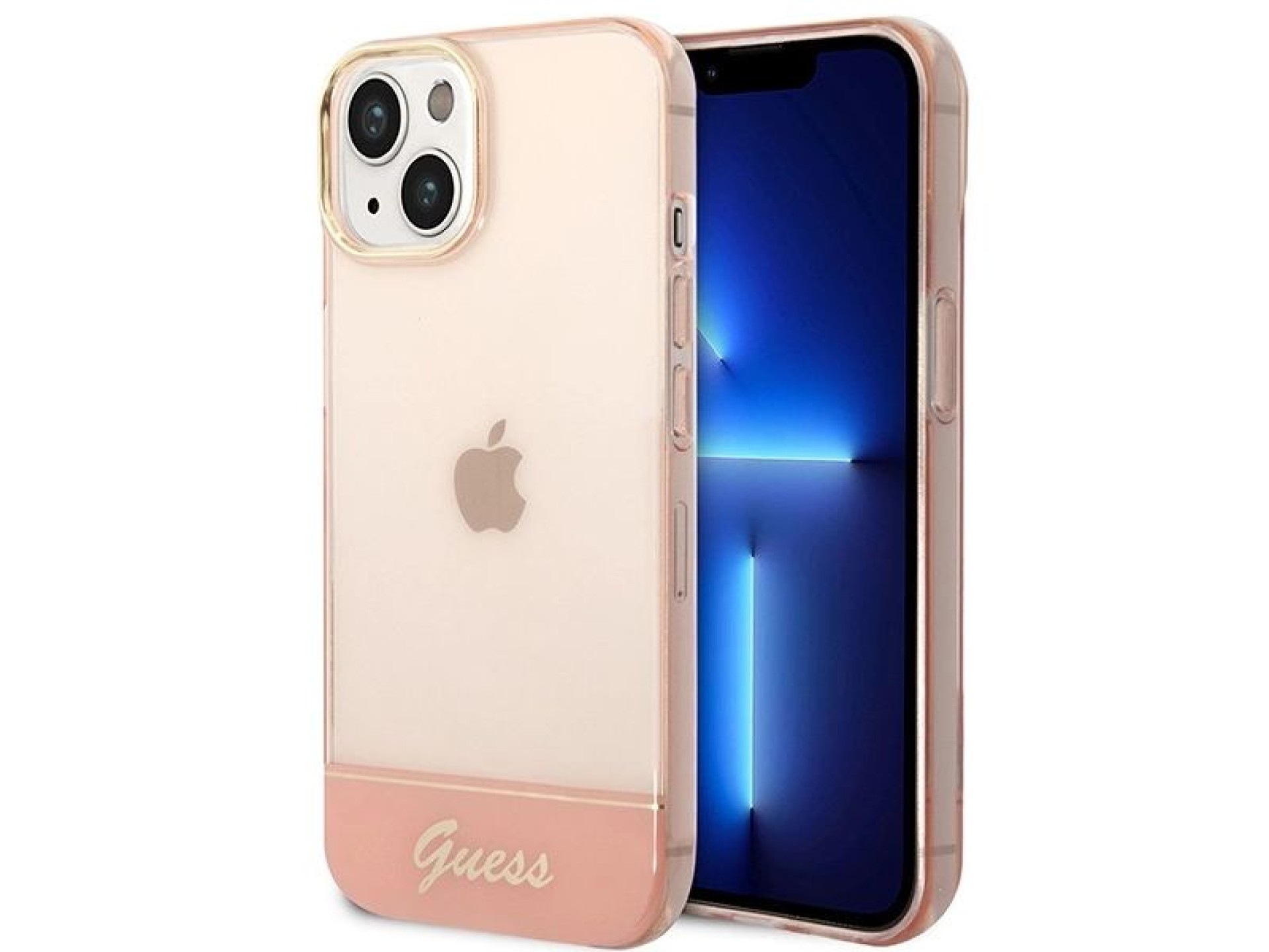 Capa rígida rosa translúcida Guess GUHCP14MHGCOP para iPhone 14 Plus de 6,7 polegadas
