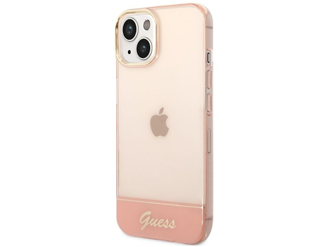 Capa rígida rosa translúcida Guess GUHCP14MHGCOP para iPhone 14 Plus de 6,7 polegadas
