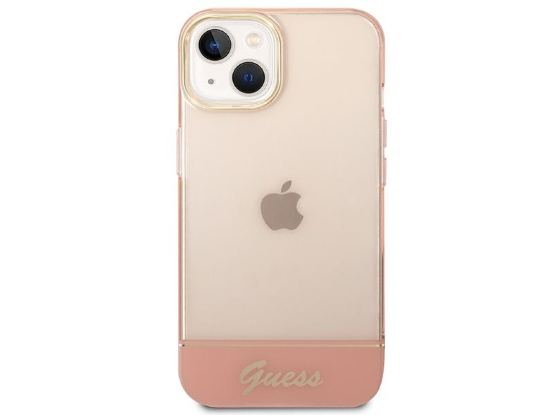 Capa rígida rosa translúcida Guess GUHCP14MHGCOP para iPhone 14 Plus de 6,7 polegadas