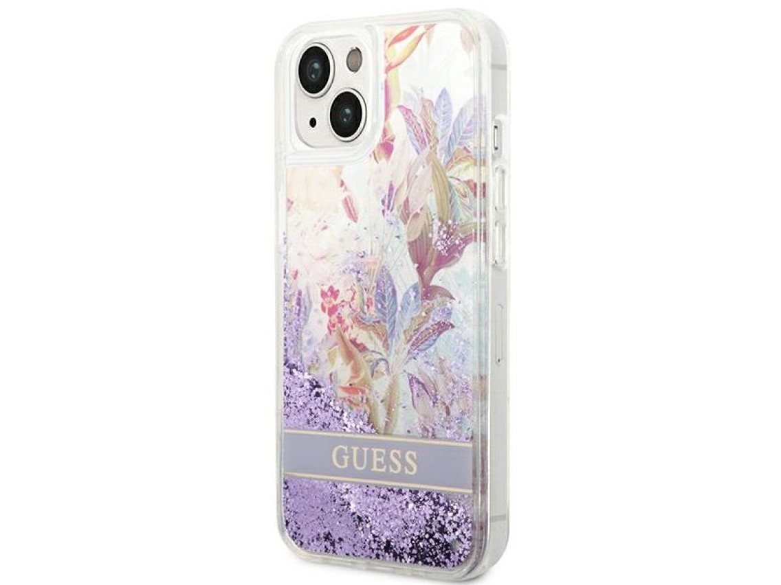 Capa rígida Guess GUHCP14MLFLSU para iPhone 14 Plus de 6,7 polegadas, violeta/roxa, com glitter líqu