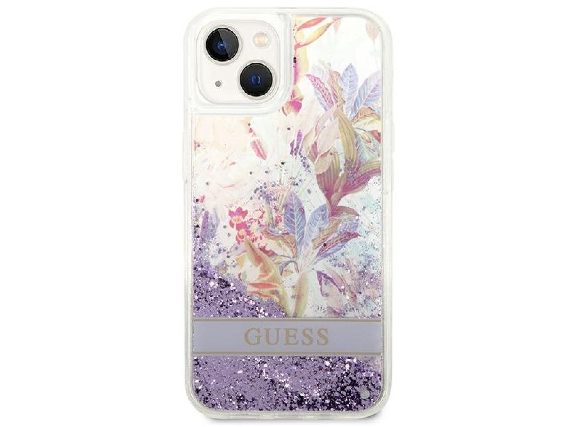 Capa rígida Guess GUHCP14MLFLSU para iPhone 14 Plus de 6,7 polegadas, violeta/roxa, com glitter líqu
