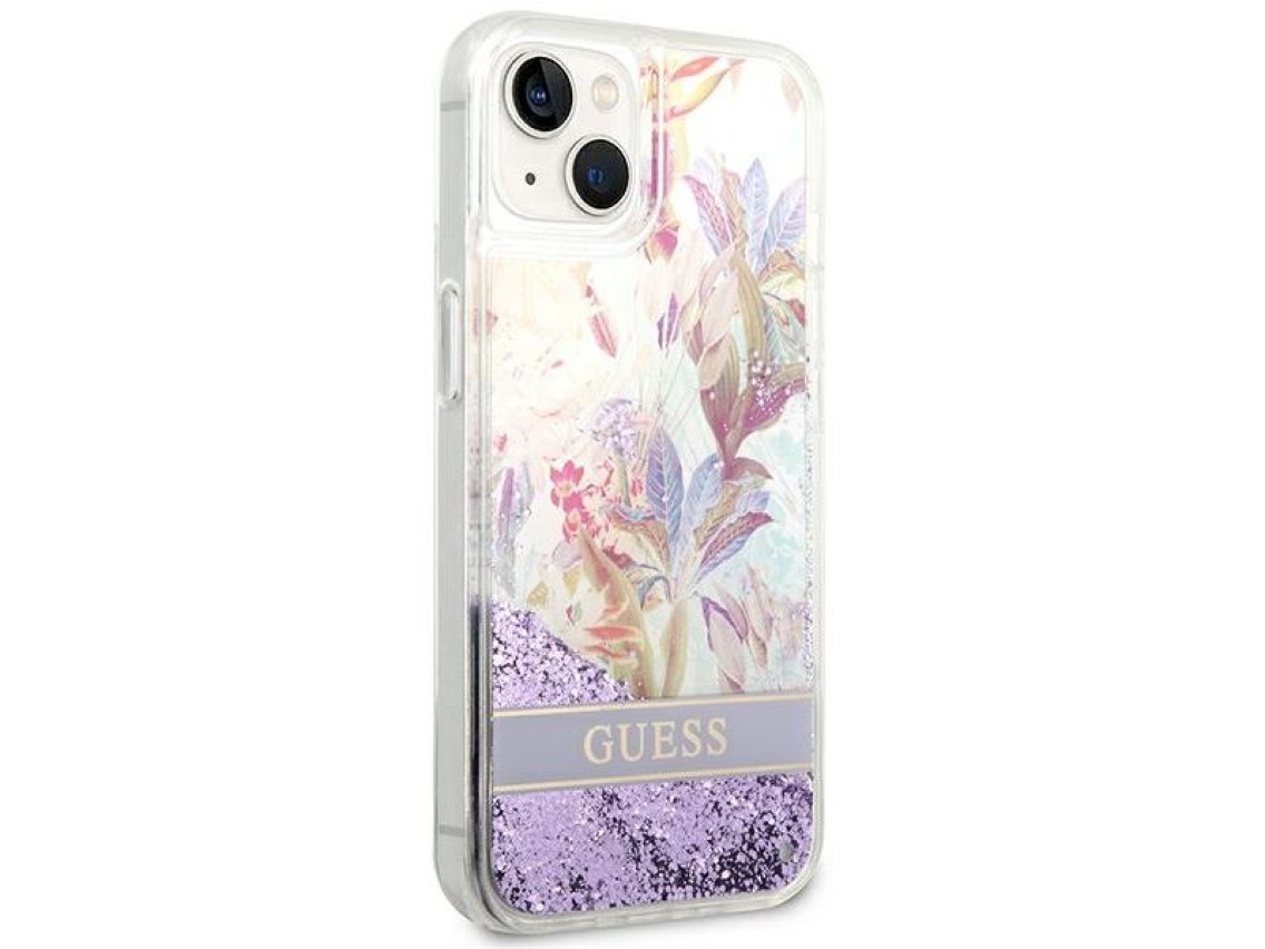 Capa rígida Guess GUHCP14MLFLSU para iPhone 14 Plus de 6,7 polegadas, violeta/roxa, com glitter líqu