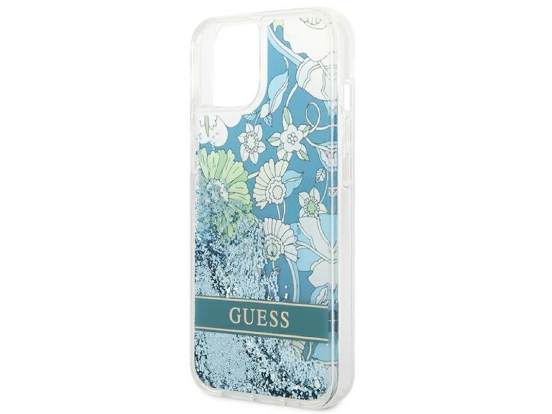Guess GUHCP14SLFLSN iPhone 14 6.1 "verde / capa rígida verde com glitter líquido floral