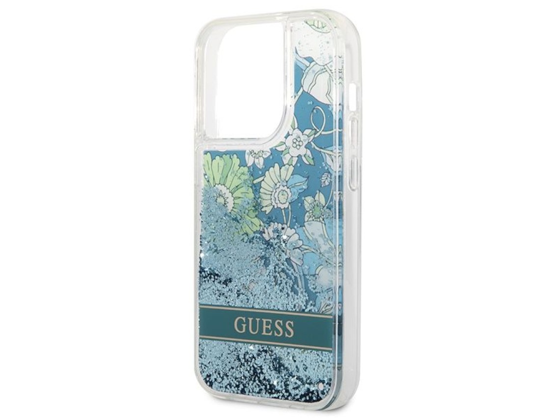 Capa Guess Flower Liquid Glitter para iPhone 14 Pro Max - verde