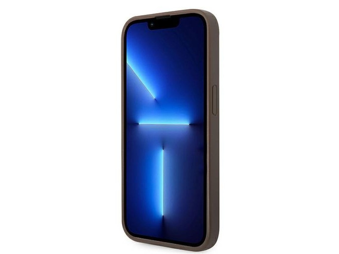 Capa rígida Guess GUHCP14LG4GLBR para iPhone 14 Pro 6.1" marrom/marrom, coleção 4G Stripe.