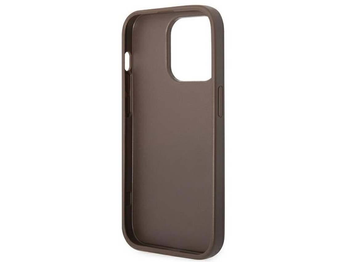 Capa rígida Guess GUHCP14LG4GLBR para iPhone 14 Pro 6.1" marrom/marrom, coleção 4G Stripe.