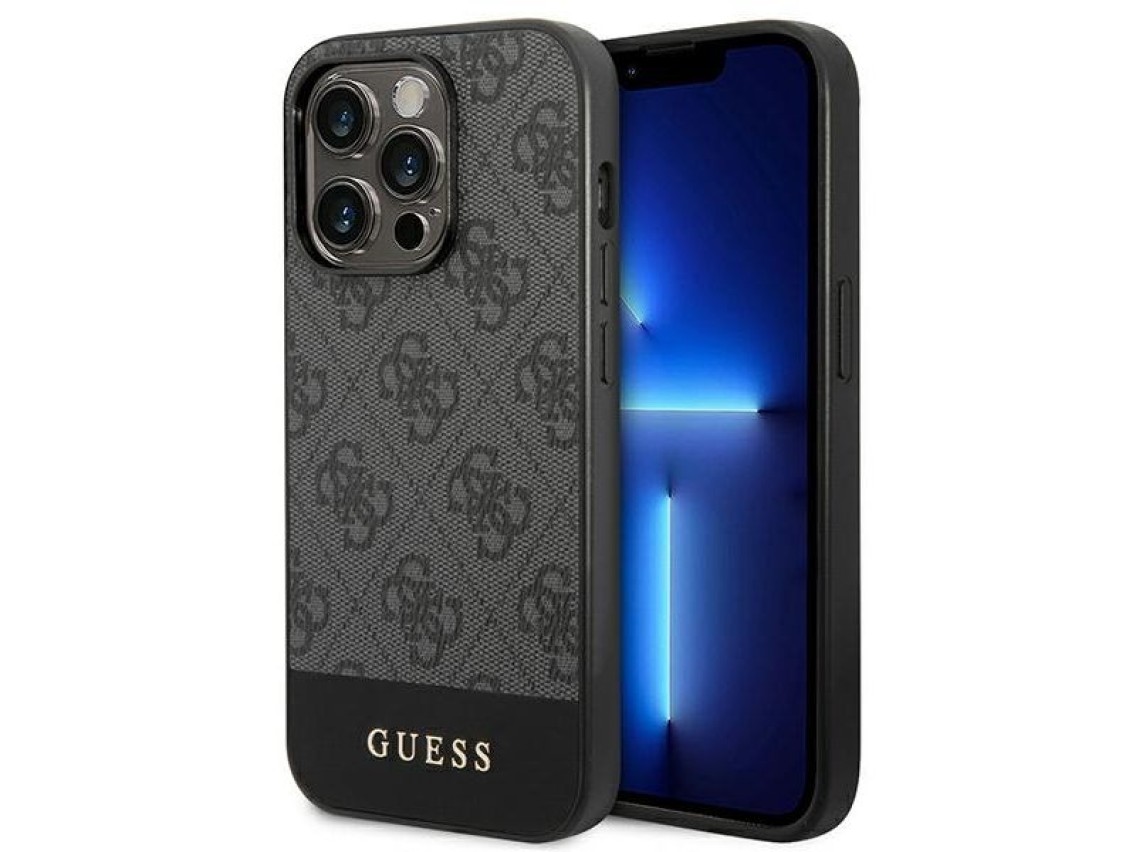 Guess GUHCP14LG4GLGR iPhone 14 Pro 6,1" szary/grey hard case 4G Stripe Collection