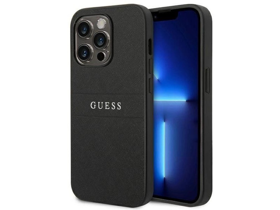 Guess Saffiano Strap Case for iPhone 14 Pro - Black