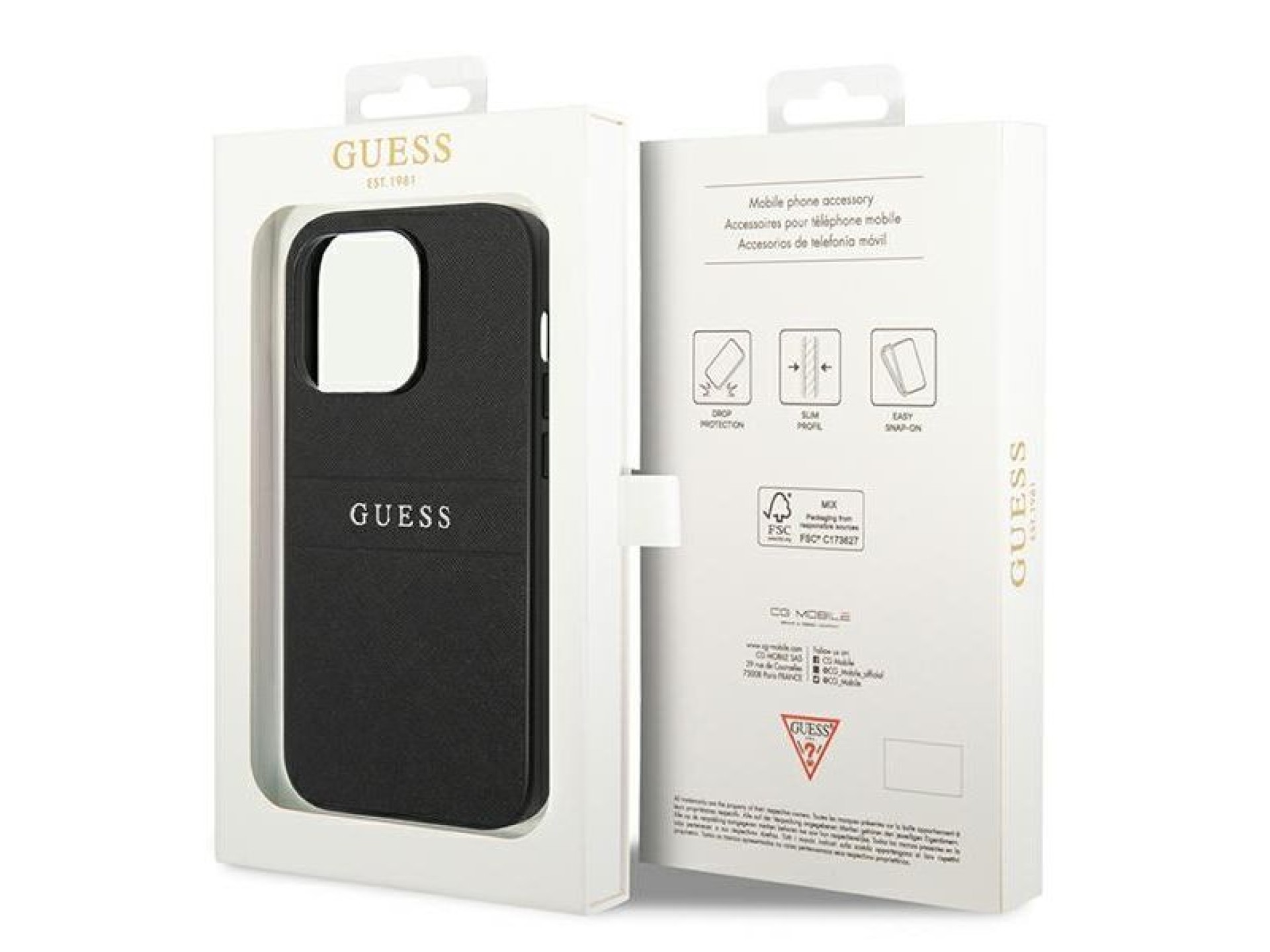Guess Saffiano Strap Case for iPhone 14 Pro - Black