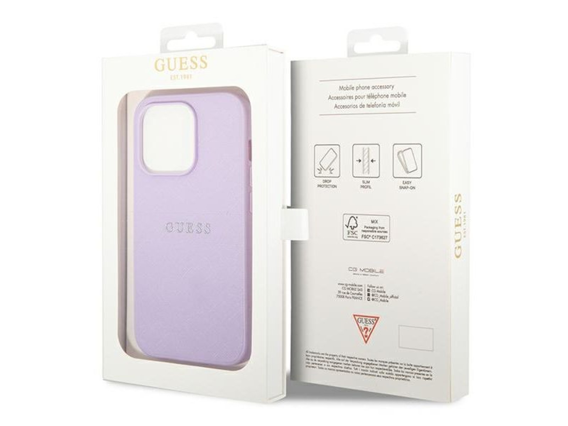 Funda Guess Saffiano con correa para iPhone 14 Pro - Morado